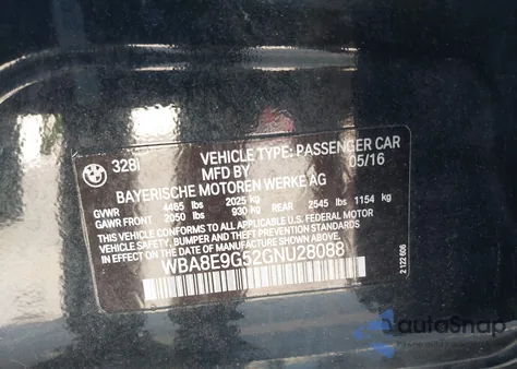 2016 BMW 328I from USA, damaged, VIN WBA8E9G52GNU28088